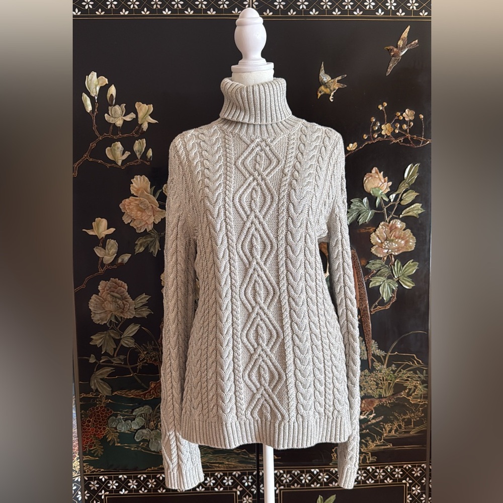 Lauren Ralph Lauren Gray Metallic Cable Knit Turtleneck Sweater